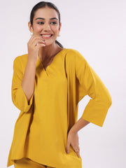 Women's Pure Cotton Mustard Solid Print Night Suits