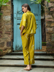 Yellow Printed Cotton Night Suit Set