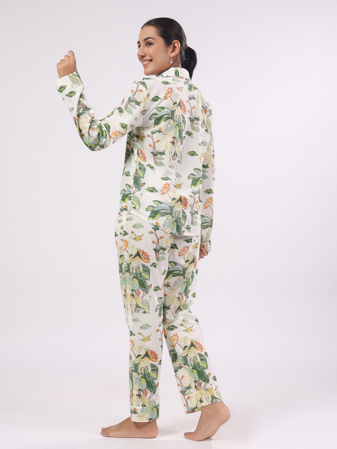 Cotton Flower Printed Night Suit Set For Women
