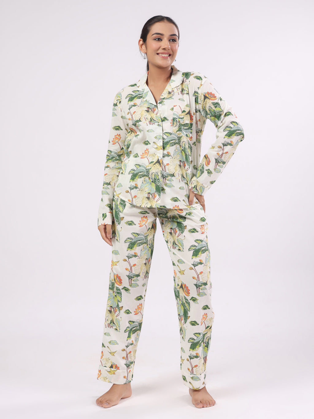 Cotton Flower Printed Night Suit Set For Women