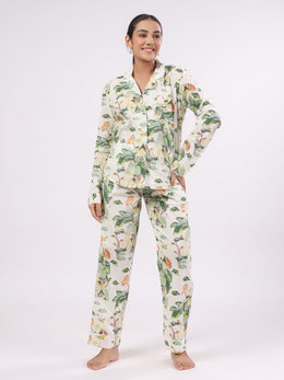 Cotton Flower Printed Night Suit Set For Women