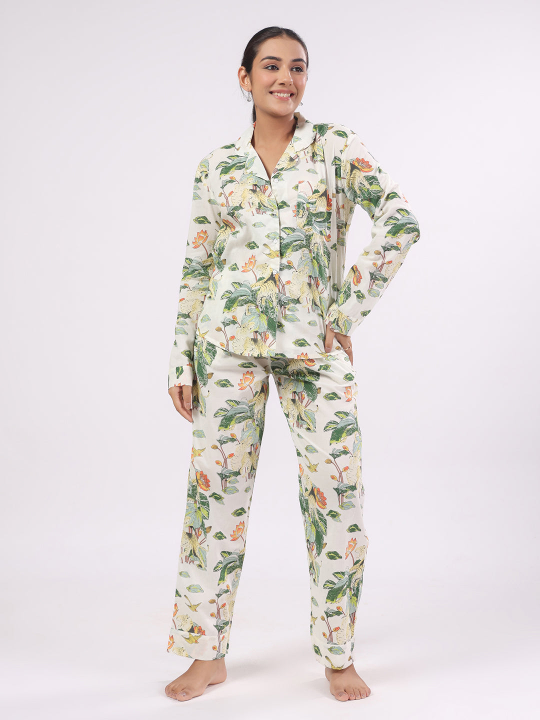 Cotton Flower Printed Night Suit Set For Women
