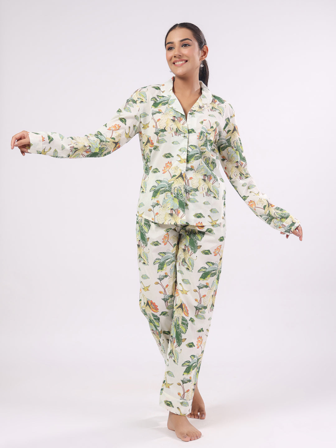 Cotton Flower Printed Night Suit Set For Women