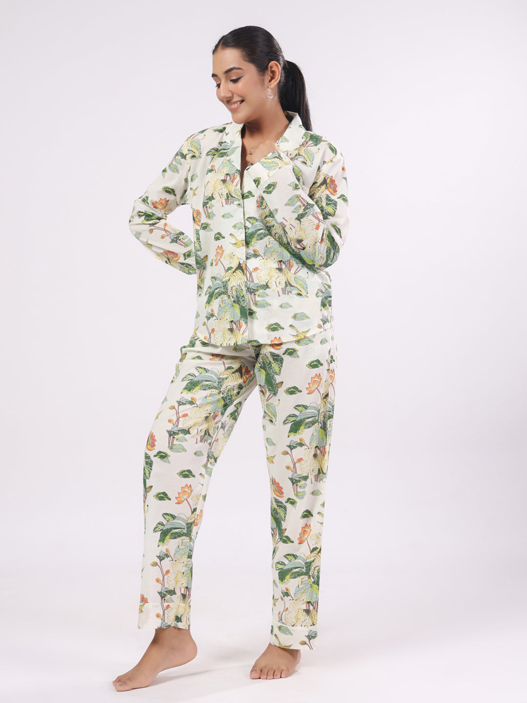 Cotton Flower Printed Night Suit Set For Women