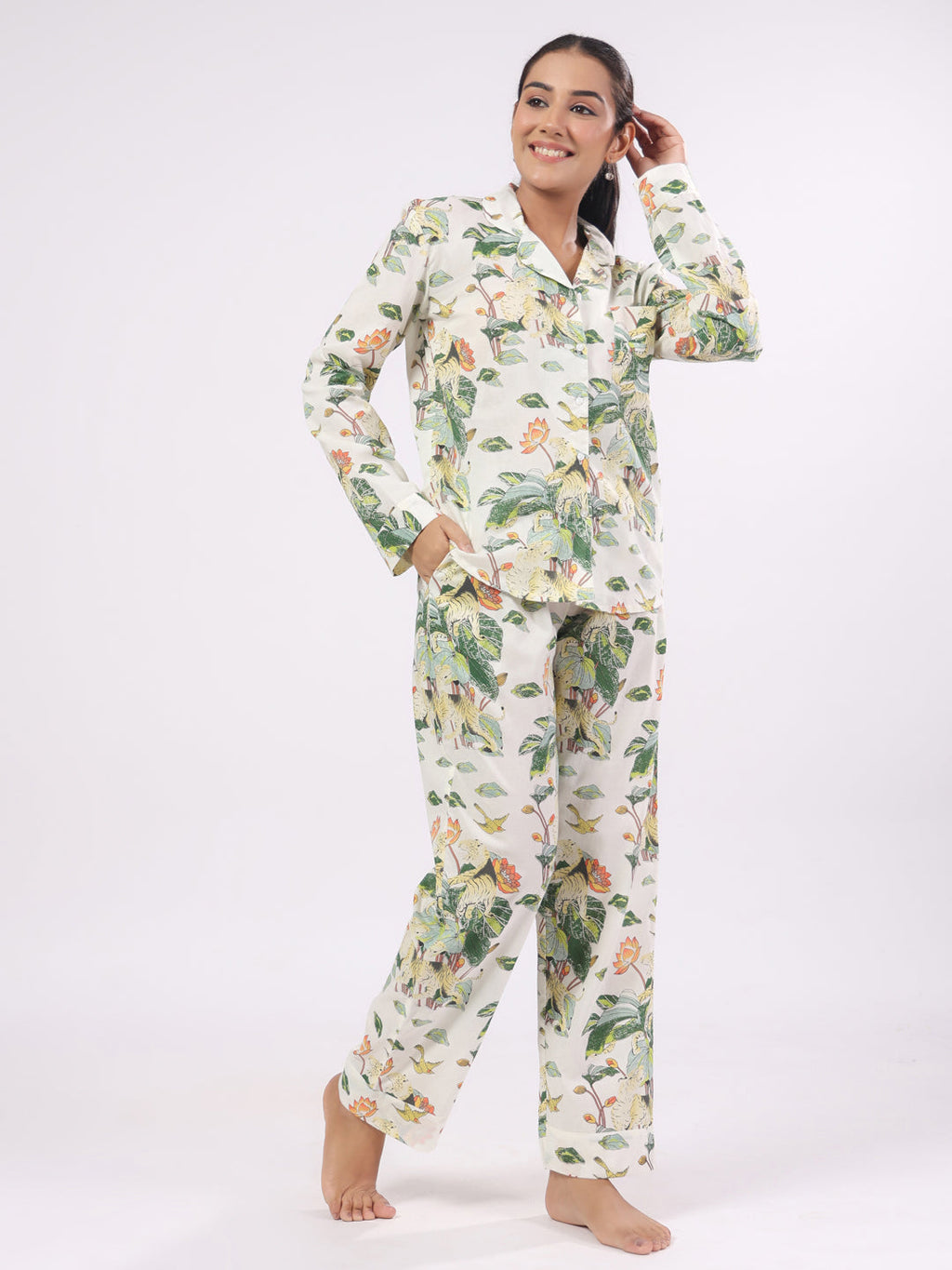 Cotton Flower Printed Night Suit Set For Women