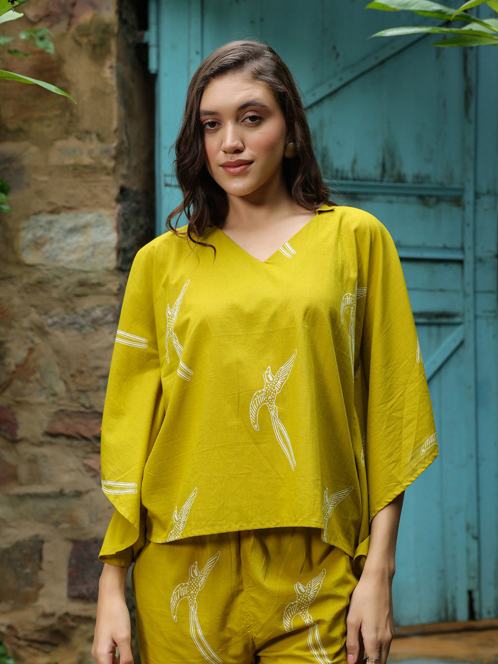 Yellow Printed Cotton Night Suit Set