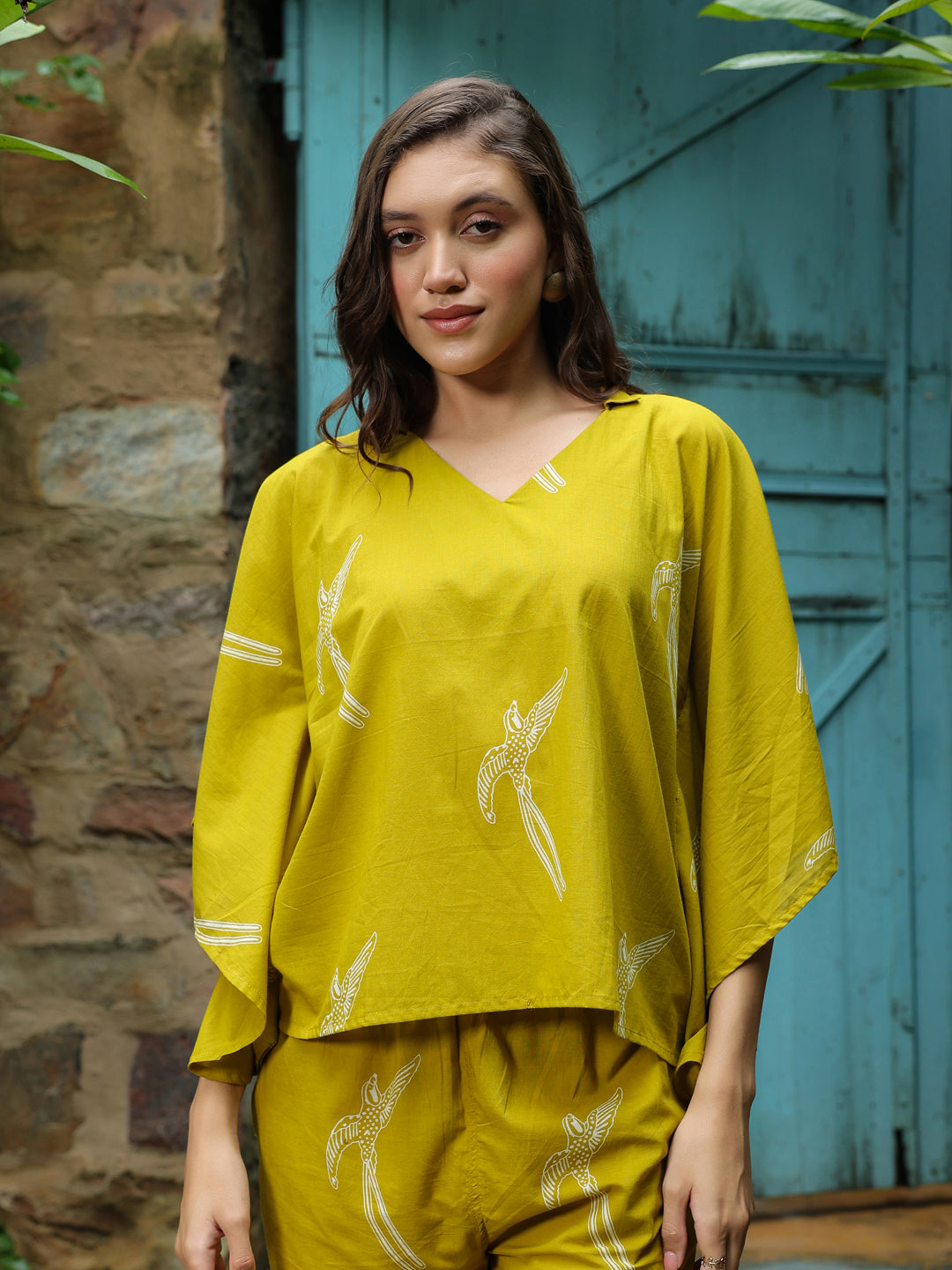 Yellow Printed Cotton Night Suit Set