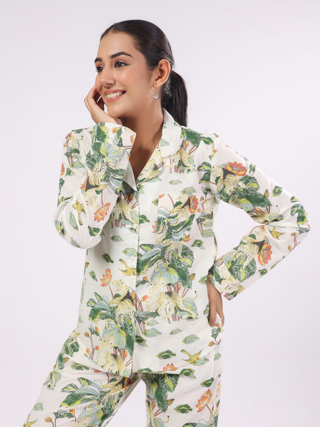Cotton Flower Printed Night Suit Set For Women