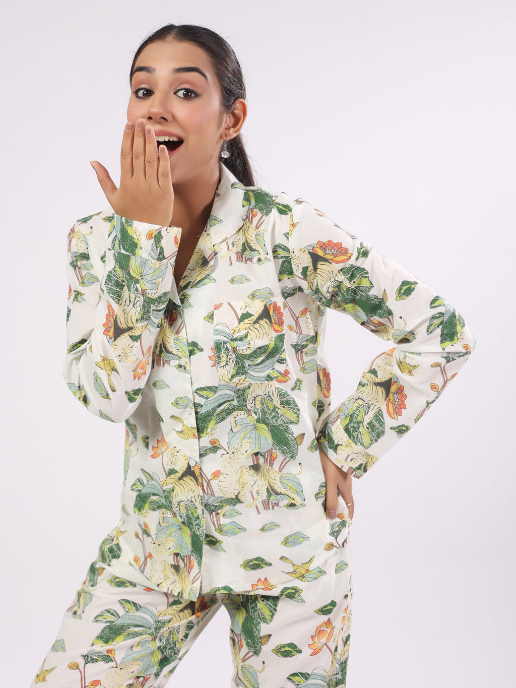 Cotton Flower Printed Night Suit Set For Women