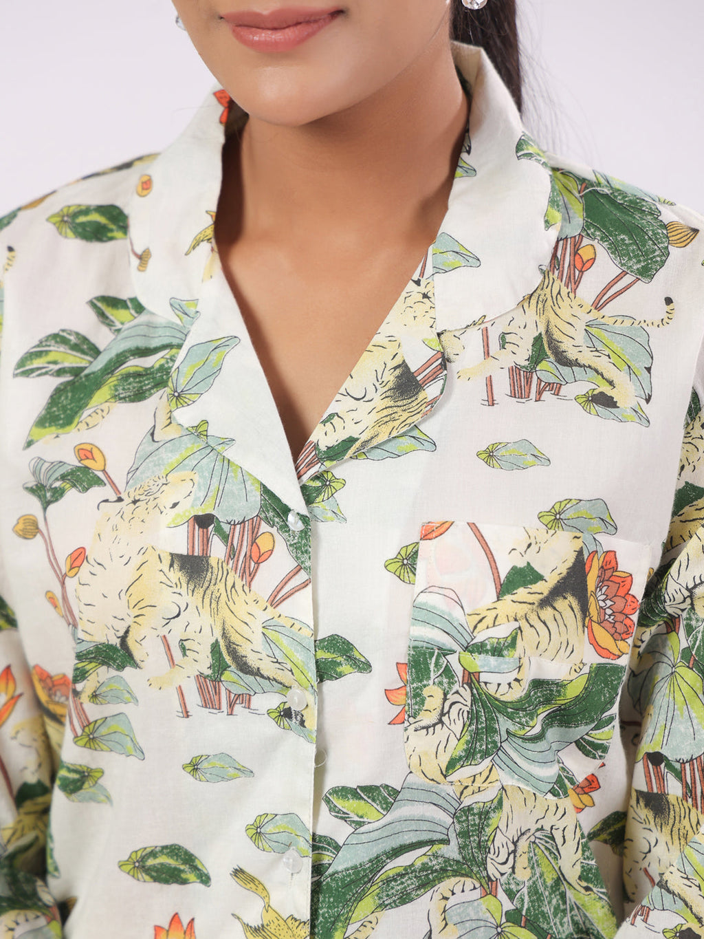 Cotton Flower Printed Night Suit Set For Women