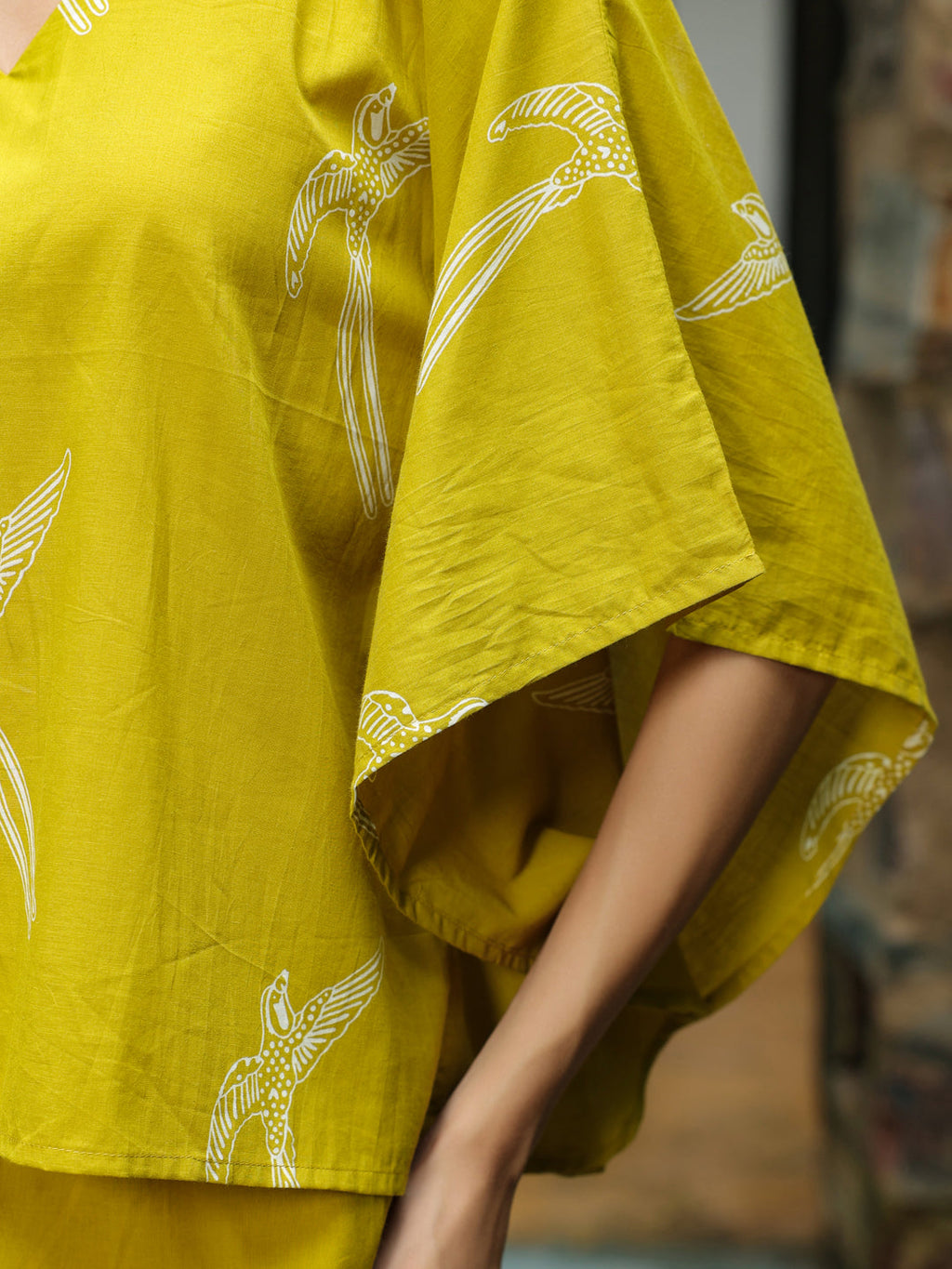 Yellow Printed Cotton Night Suit Set