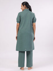 Women's Cotton Blend Dark Green Solid Print Night Suits