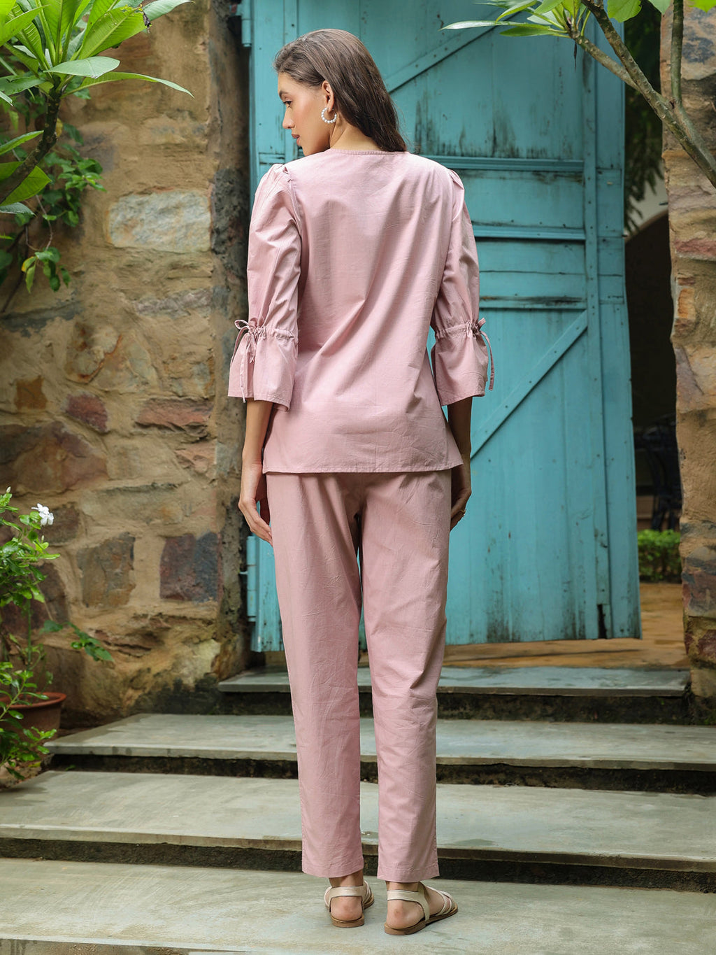 Pink Solid Print Co-Ords For Women