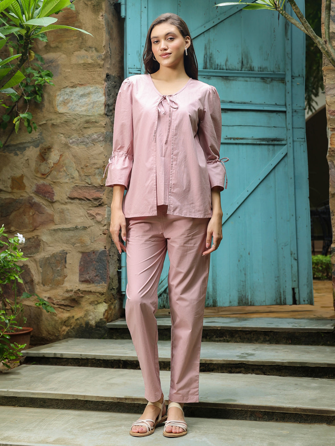 Pink Solid Print Co-Ords For Women