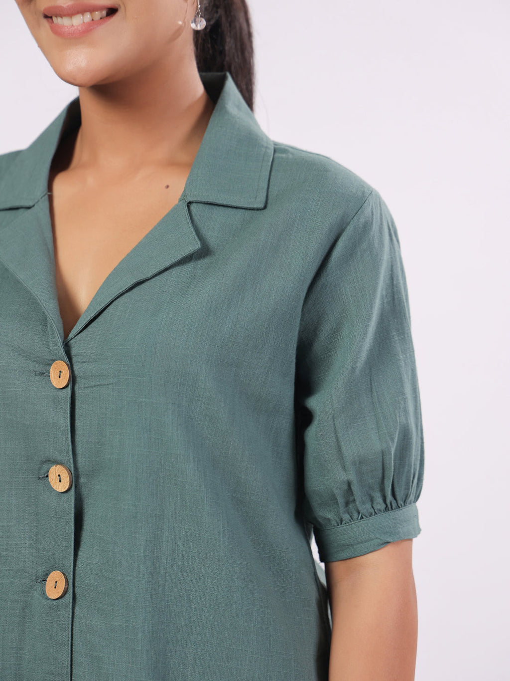 Women's Cotton Blend Dark Green Solid Print Night Suits