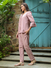 Pink Solid Print Co-Ords For Women