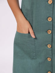 Women's Cotton Blend Dark Green Solid Print Night Suits