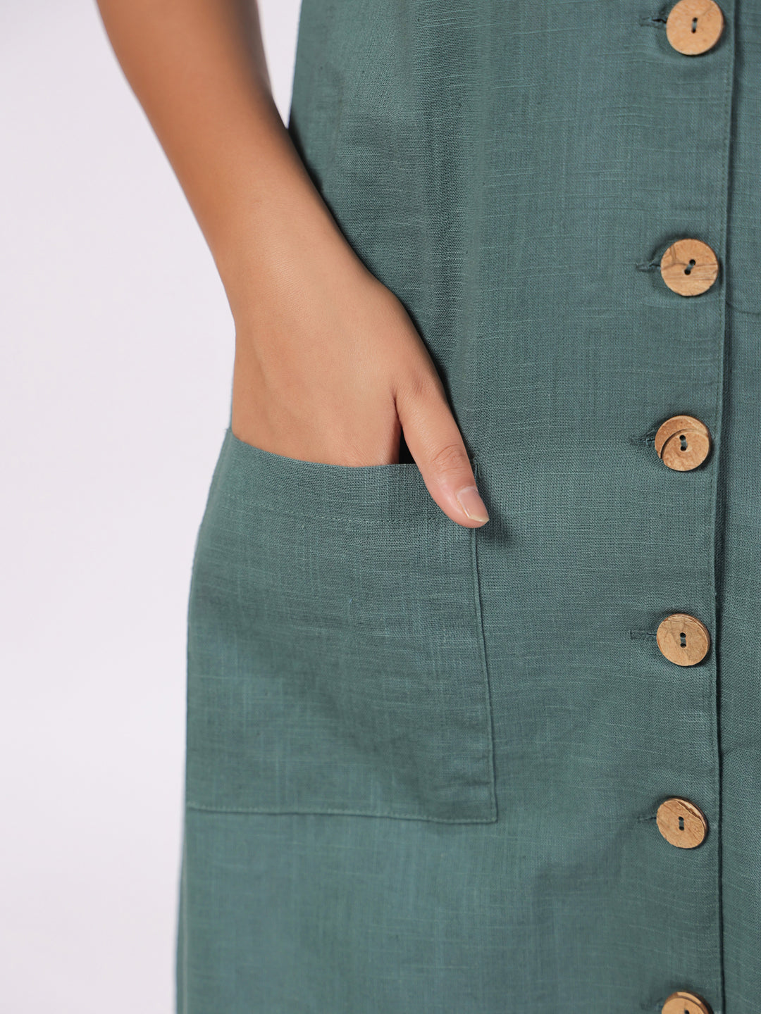 Women's Cotton Blend Dark Green Solid Print Night Suits