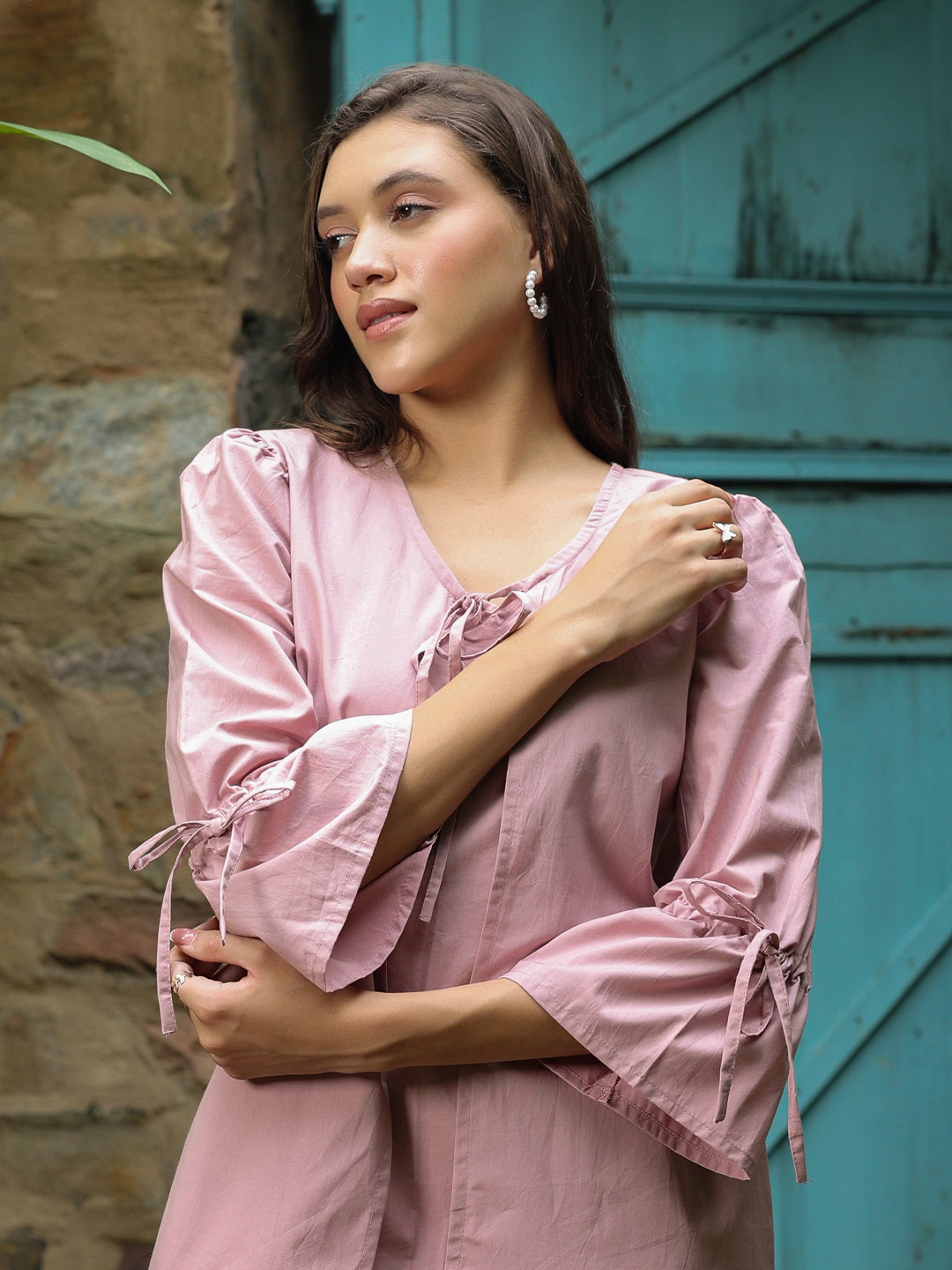 Pink Solid Print Co-Ords For Women