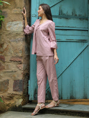 Pink Solid Print Co-Ords For Women
