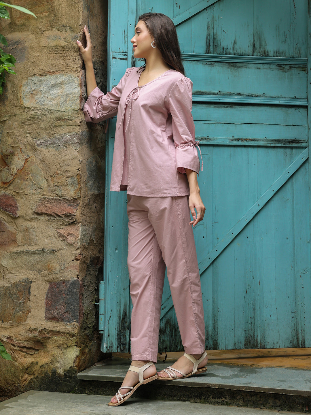 Pink Solid Print Co-Ords For Women