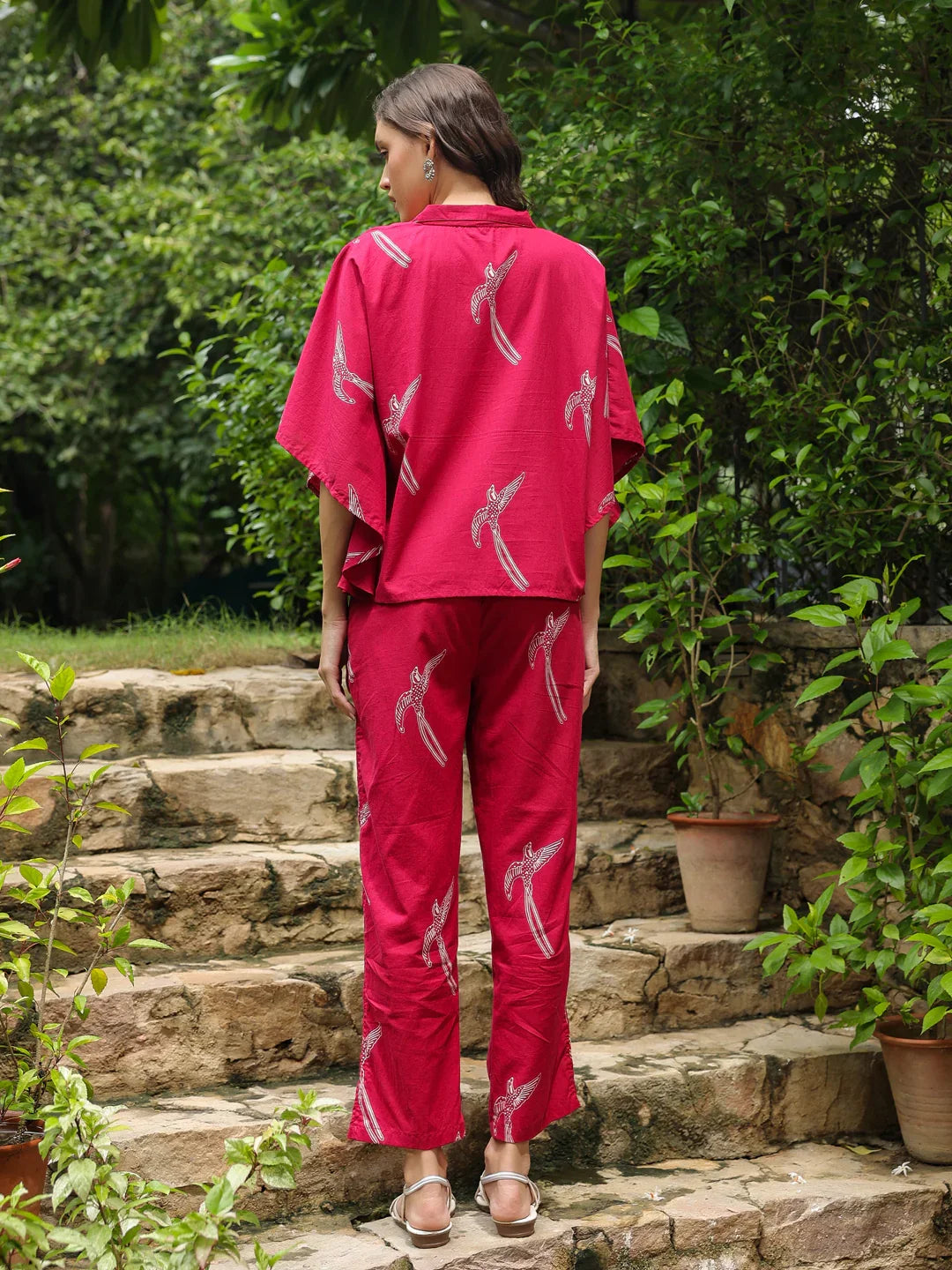 Pink Printed Cotton Night Suit Set - SanskrutiHomes 