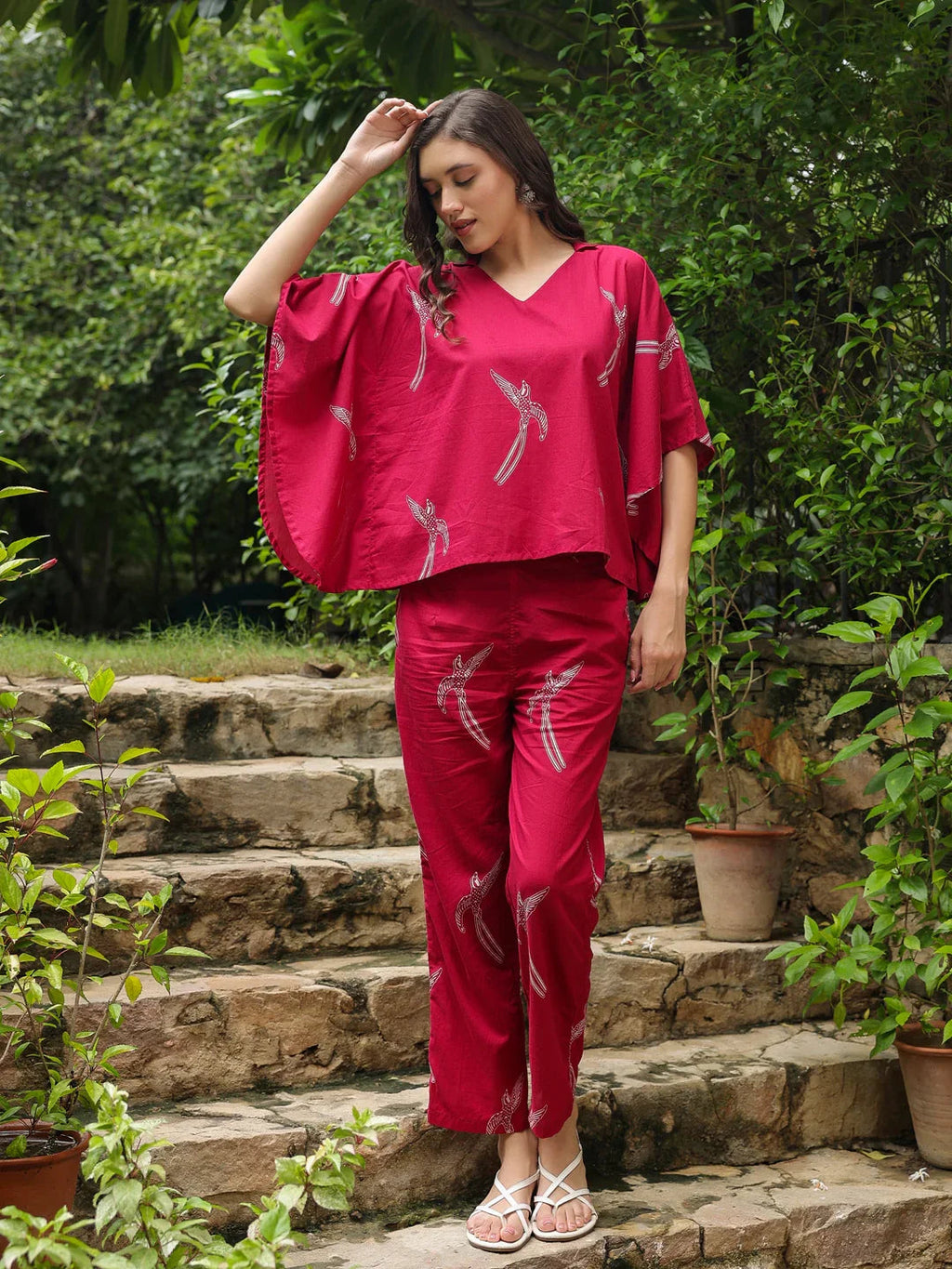 Pink Printed Cotton Night Suit Set - SanskrutiHomes 