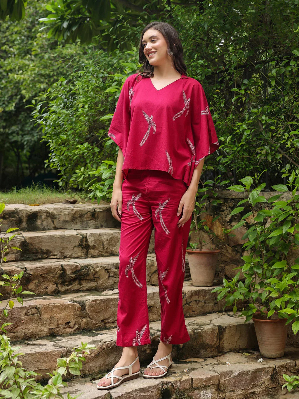 Pink Printed Cotton Night Suit Set - SanskrutiHomes 
