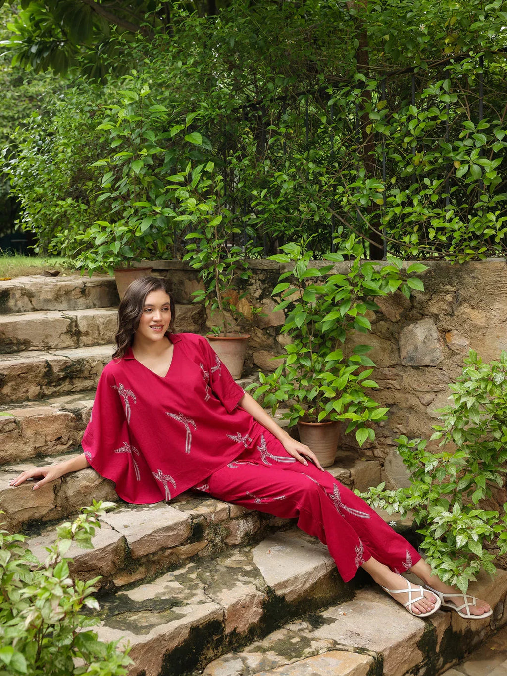 Pink Printed Cotton Night Suit Set - SanskrutiHomes 