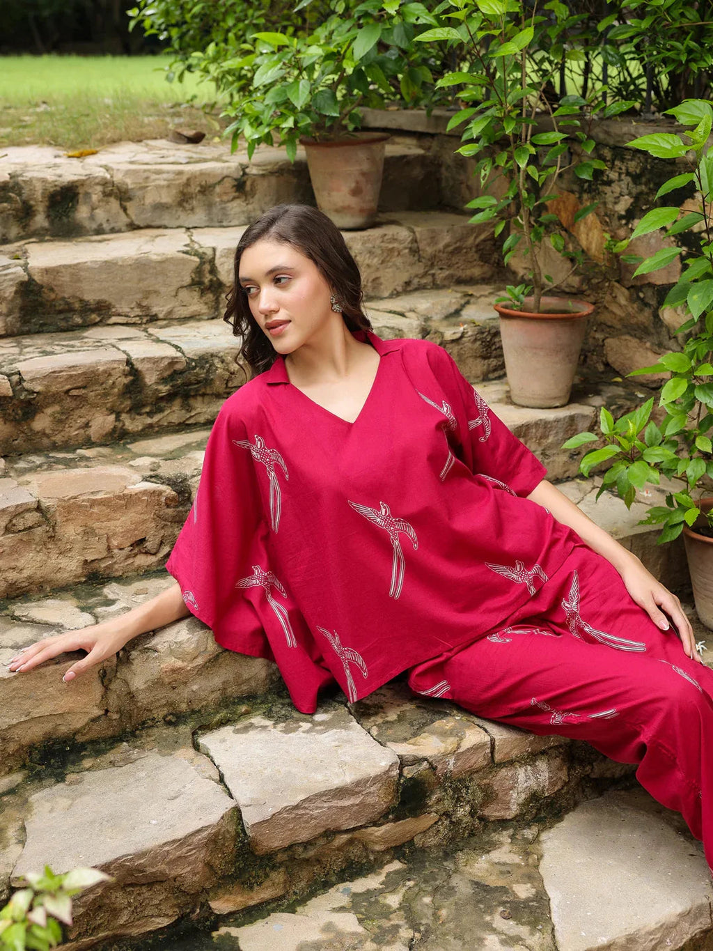 Pink Printed Cotton Night Suit Set - SanskrutiHomes 