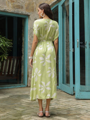 Green Cotton Printed Kaftan Night Dress - SanskrutiHomes 