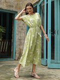 Green Cotton Printed Kaftan Night Dress - SanskrutiHomes 