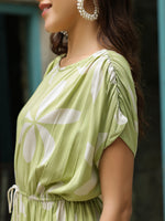 Green Cotton Printed Kaftan Night Dress - SanskrutiHomes 