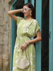 Green Cotton Printed Kaftan Night Dress - SanskrutiHomes 