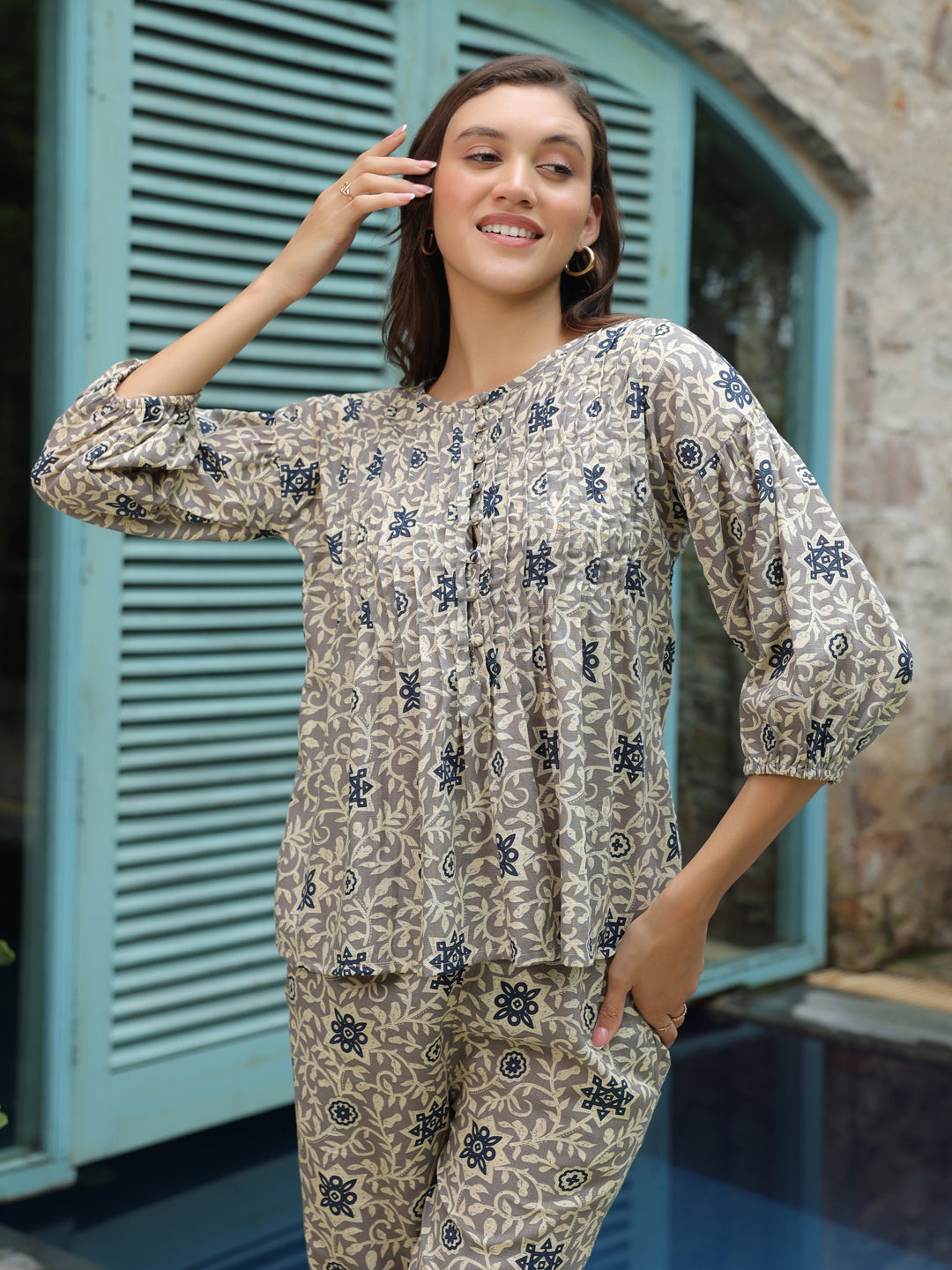 Floral Printed Cotton Co-ords Set - SanskrutiHomes 