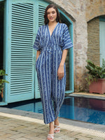 Blue Printed Cotton Jumpsuit for Women - SanskrutiHomes 