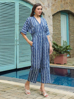 Blue Printed Cotton Jumpsuit for Women - SanskrutiHomes 