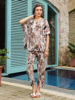 Brown Printed Kaftan Night Suit Set for Women - SanskrutiHomes 