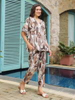 Brown Printed Kaftan Night Suit Set for Women - SanskrutiHomes 