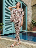 Brown Printed Kaftan Night Suit Set for Women - SanskrutiHomes 