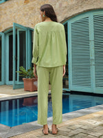 Green Solid Print Night Suit for Women - SanskrutiHomes 