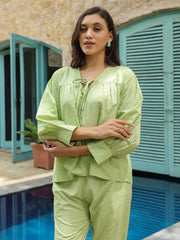 Green Solid Print Night Suit for Women - SanskrutiHomes 