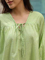 Green Solid Print Night Suit for Women - SanskrutiHomes 