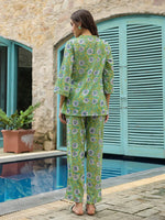 Green Floral Printed Cotton Night Suit Set - SanskrutiHomes 