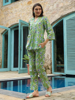 Green Floral Printed Cotton Night Suit Set - SanskrutiHomes 