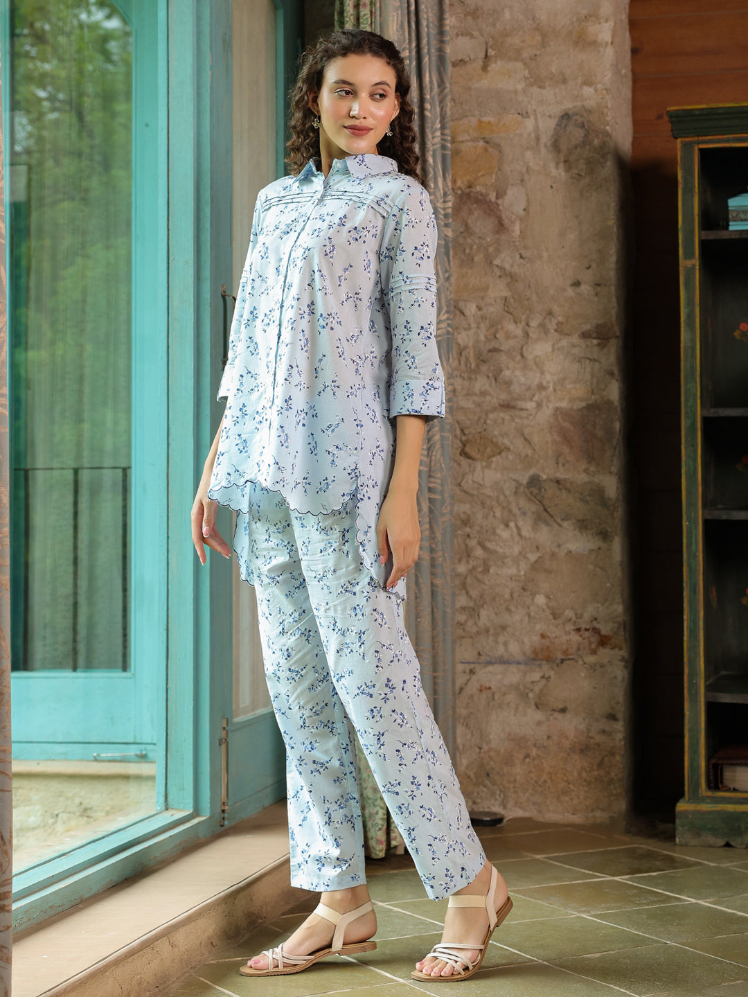 Floral Printed Cotton Night Suit Set - SanskrutiHomes 
