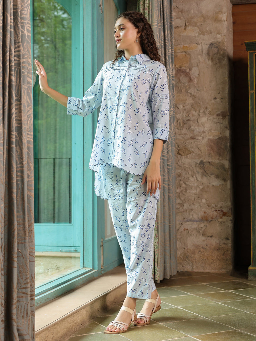 Floral Printed Cotton Night Suit Set - SanskrutiHomes 