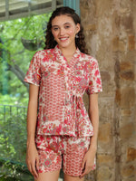 Red Flower Printed Night Suit Set - SanskrutiHomes 