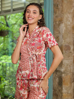 Red Flower Printed Night Suit Set - SanskrutiHomes 
