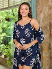 Set of 3 Flower Printed Night Suit Set - SanskrutiHomes 